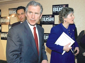 A distraught George W. Bush, moments after learning of the salary that potentially awaits him.